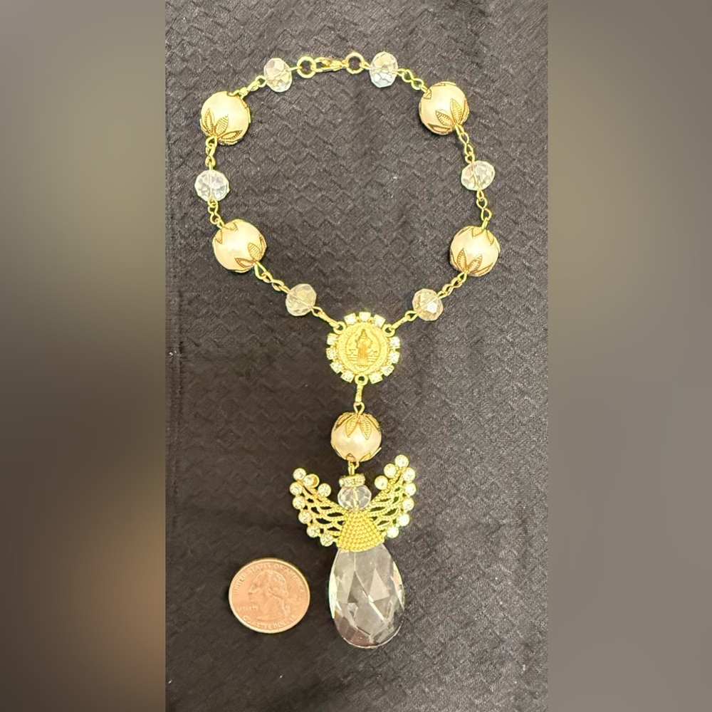 Elegant Gold and Cream hanging angel charm